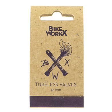 Бескамерные ниппели BikeWorkX Tubeless Valves, 45 мм, алюминиевые, черные TLVALVESET/45
