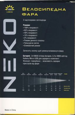 Фара передняя NEKO NKL-7129-1000 зарядка USB ал. корпус 1000 люмен NKL-7129-1000 фото