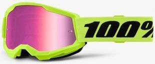 Детская мото маска 100% STRATA 2 Youth Goggle Neon Yellow - Mirror Pink Lens, Mirror Lens 50032-00010